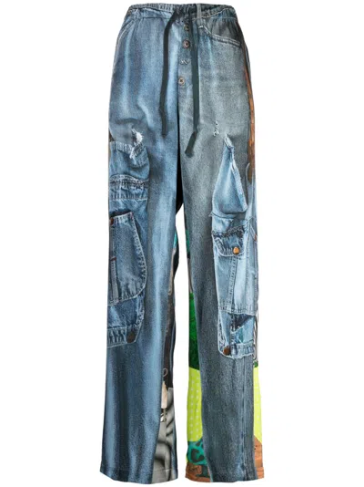 Jnby Graphic-print Elasticated-waistband Pants In Blue