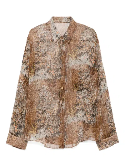 Jnby Graphic-print Silk Shirt In Brown