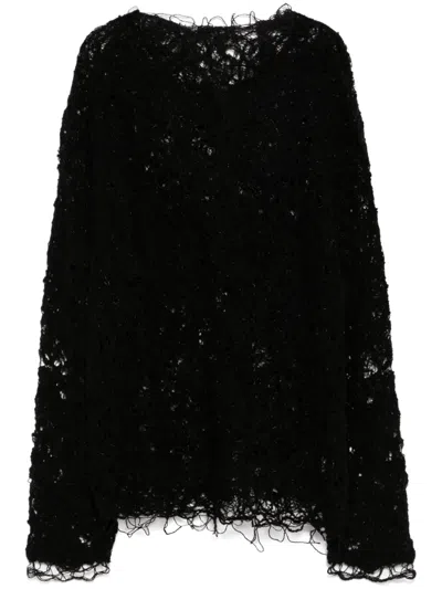 Jnby Hollow Long-sleeves Top In Black