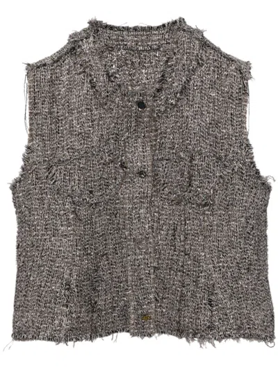 Jnby Jacquard Collarless Cropped Vest In Silver