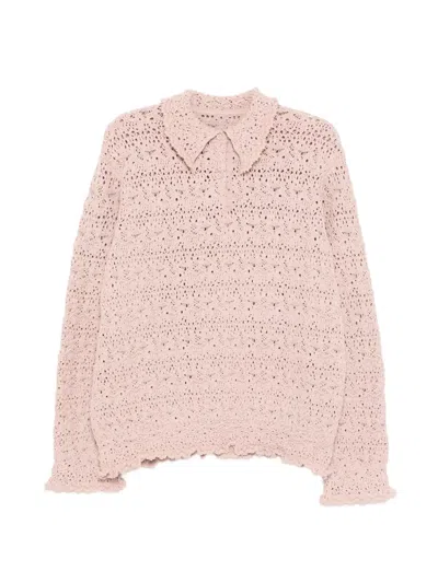 Jnby Jacquard Long Sleeved Pullover Sweater In Pink