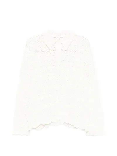 Jnby Jacquard Long-sleeved Pullover Sweater In White