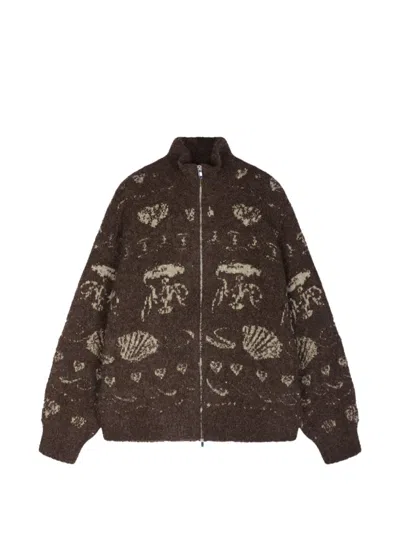 Jnby Jacquard-cardigan Mit Reissverschluss In Brown