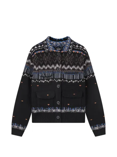 Jnby Jacquard-knit Cropped Cardigan In Black