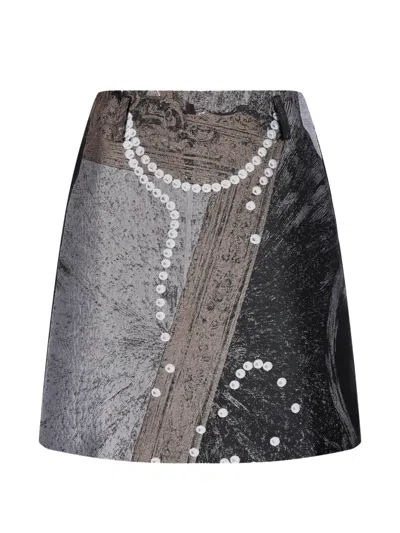 Jnby Jacquard-print A-line Mini Skirt In Black