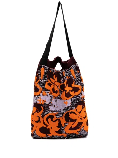 Jnby Knitted Floral Tote Bag In Multicolour