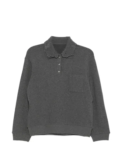 Jnby Strickpullover Mit Spitzenkragen In Gray
