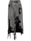 Jnby Lace Patchwork Denim Long Skirt In Black