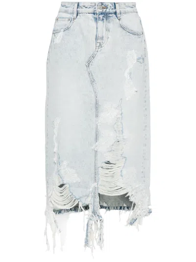 Jnby Lace Patchwork Denim Long Skirt In Blue