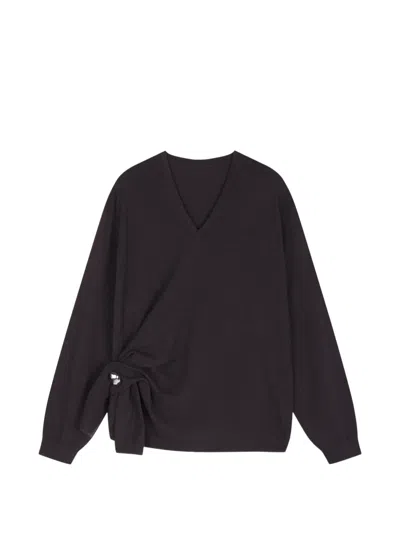 Jnby O-shape Wrap-style Sweater In Black