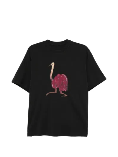 Jnby Ostrich-print T-shirt In Black