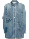 Jnby Oversized Floral-appliqué Denim Jacket In 蓝色