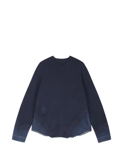 Jnby Patchwork V-neck Sweater In Blue