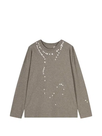 Jnby Pearl-embellished Long-sleeved T-shirt In Green