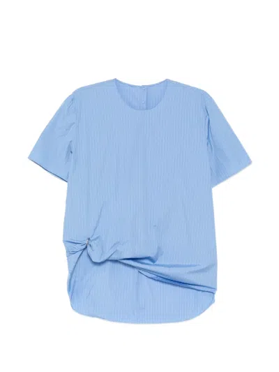 Jnby Pinstripe Pleated Blouse In Blue