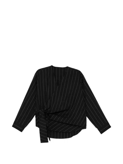 Jnby Pinstripe-pattern Tie-front Blouse In Black