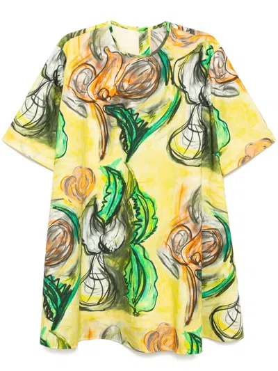 Jnby Plant-printed Oversize Dress In Yellow