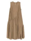 Jnby Pleated Asymmetric-hem Dress In Brown