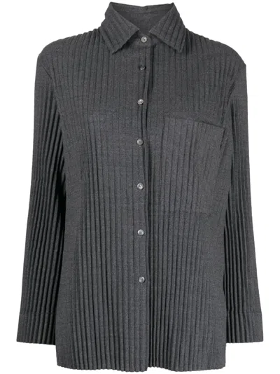 Jnby Pleated Button-up Shirt In Grey