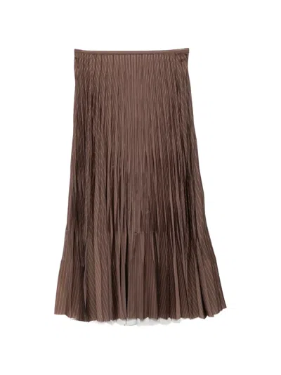 Jnby Pleated Pinstripe Skirt In Brown