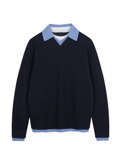 Jnby Pullover In Pointelle-strick Mit V-ausschnitt In Blue