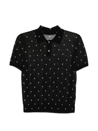 Jnby Polka Dot Polo Top In Black