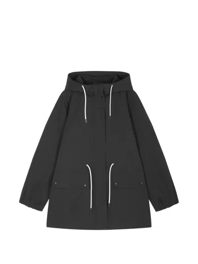 Jnby Raglan-sleeve Drawstring Trench Coat In Black