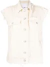 Jnby Raw-edge Twill Sleeveless Jacket In White