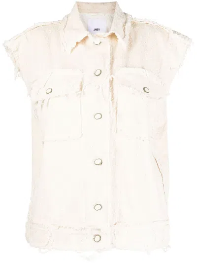 Jnby Raw-edge Twill Sleeveless Jacket In White