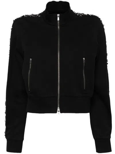 Jnby Rhinestone-embellished Sweatshirt Cardigan In Black