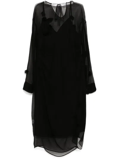 Jnby Rounded Collar Silk Dress In Black