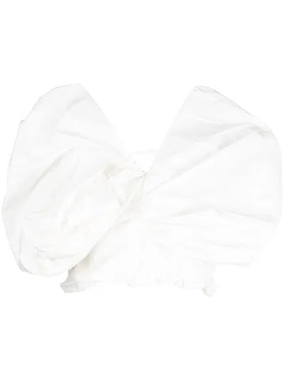 Jnby Ruffled Cotton Cropped Top In White