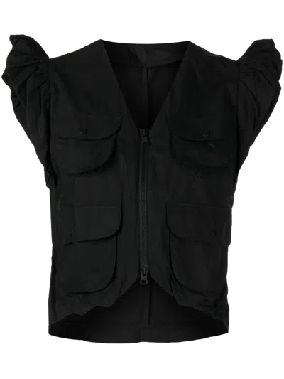 Jnby Ruffled-sleeved Top In Black