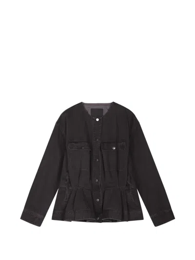 Jnby Ruffled-hem Denim Jacket In Animal Print