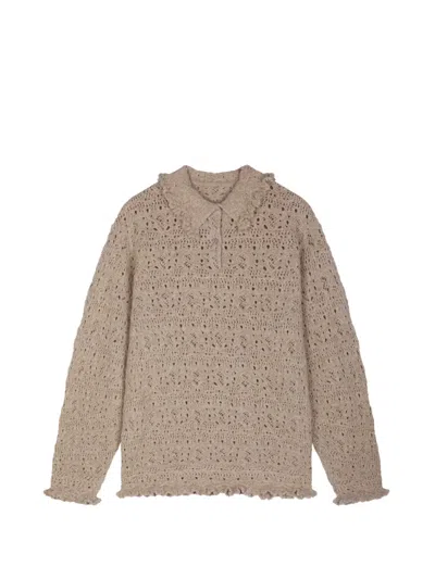 Jnby Ruffle-trim Open-knit Sweater In Black