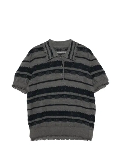 Jnby Ruffle-trim Striped Polo Top In Gray