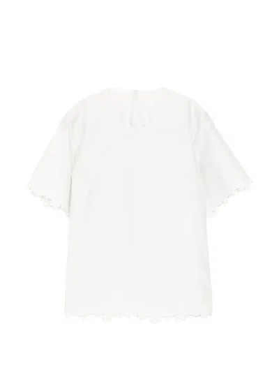 Jnby Scalloped-edge Short-sleeve Top In White