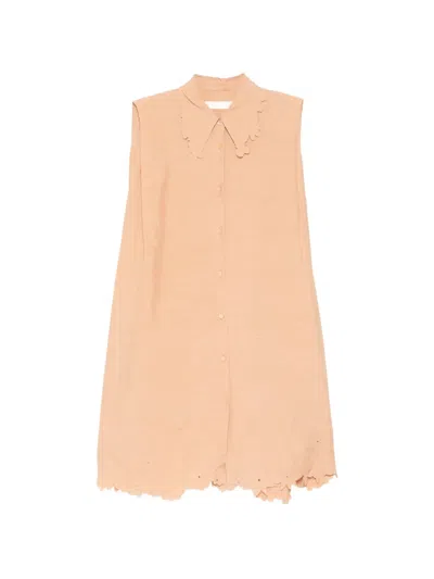 Jnby Scalloped-hem Shirt Dress In Neutral