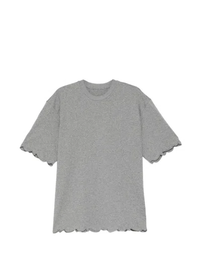 Jnby Scalloped-trim Mid-sleeve Tee In Gray
