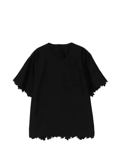 Jnby Scalloped-trim Short-sleeve Top In Black