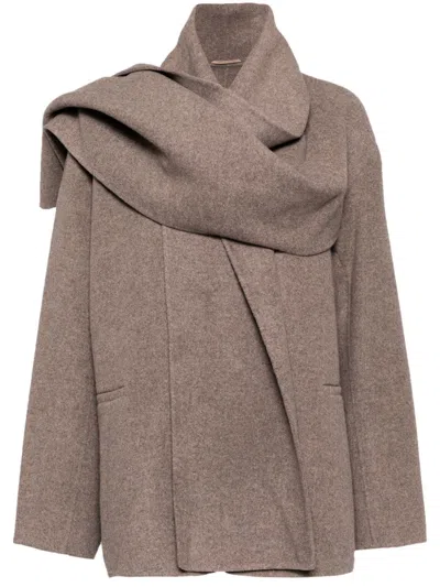 Jnby Scarf-collar Coat In Neutrals