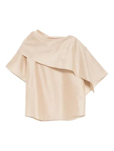 Jnby Scarf-collar Short-sleeves Top In Neutral