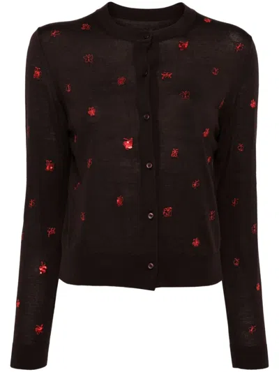 Jnby Sequined Butterfly-embroidered Cardigan In Red