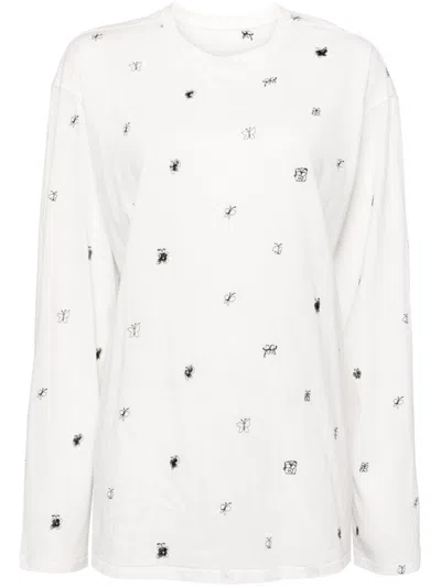 Jnby Sequined Butterfly-embroidered T-shirt In White