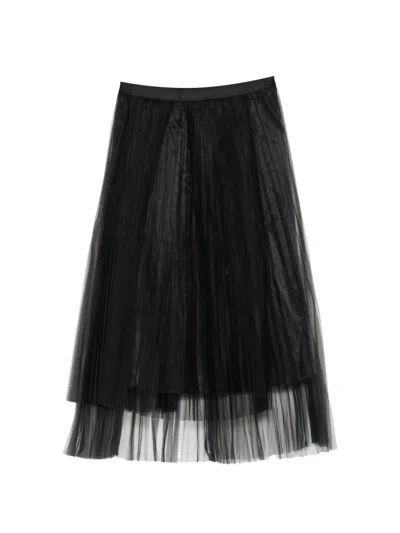 Jnby Sheer Mesh Pleated Midi Skirt In Multi