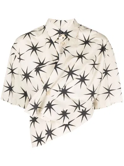 Jnby Short-sleeve Cropped Cotton Shirt In Nude