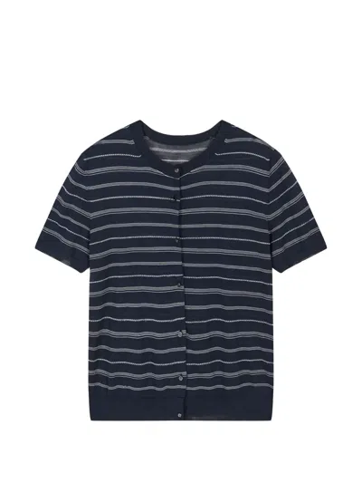 Jnby Striped Cropped Cardigan In Blue