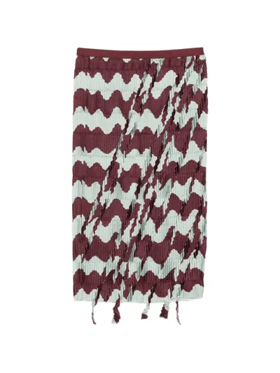 Jnby Striped Pleating Fringed Skirt In Red