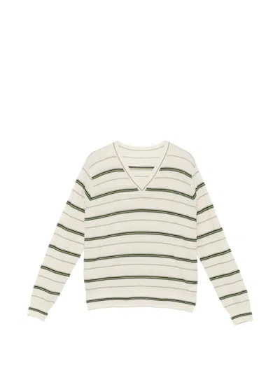 Jnby Striped V-neck Sweater In Neutral