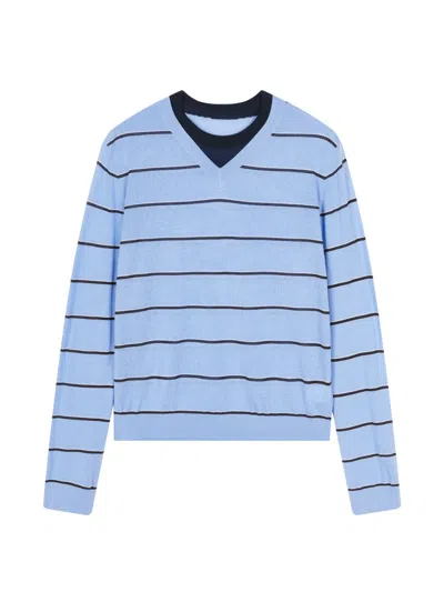 Jnby Striped V-neck Sweater In Blue